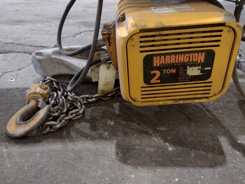 2 TON x 12&#039; GORBEL TENSION STAND JIB CRANE WITH 2 TON HARRINGTON HOIST &amp; POWER TROLLEY: STOCK #18873