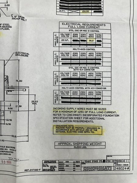 14' X 3/8" CINCINNATI MODEL 375-HS HYDRAULIC SHEAR WITH BACK GAUGE; FLOOR STANDING, NEW 1998: YOBRO #24238