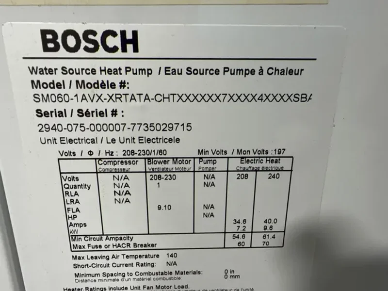 Bosch Water Source Heat Pump - Sm060-1avx-xrtata-chtx