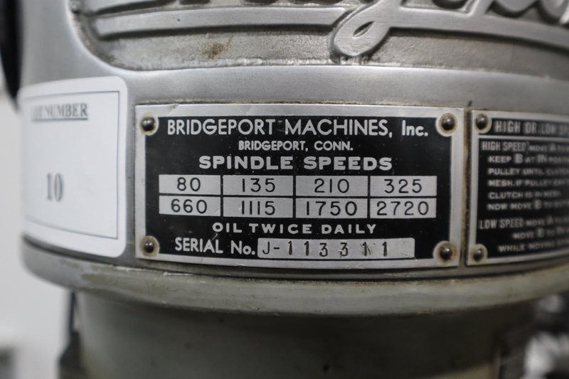 Bridgeport 1J Vertical Milling Machine, Variable Speed Power Table Feed, 2-Axis DRO- Auction Item