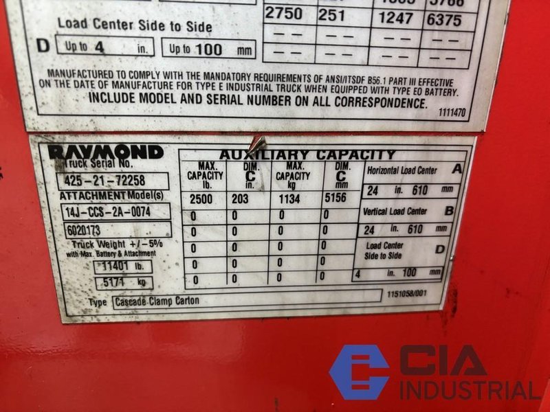 2021 - 4,000 LB. RAYMOND MODEL 425-C40TT STAND-UP ELECTRIC FORKLIFT
