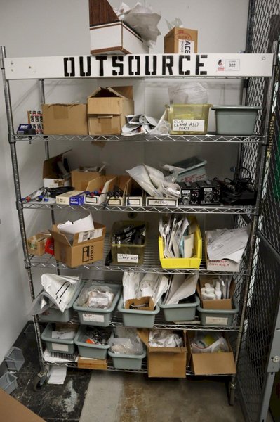 Rolling Adjustable Shelf Wire Racking with 6 Shelves and Contents Hardware, Clamps and Assorted Tools- Auction Item