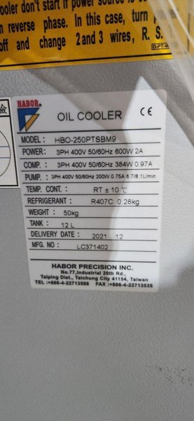 HABOR OIL COOLER PN: HBO-250PTSBM9 MN: LC371402 R407C 3PH 400V NEW