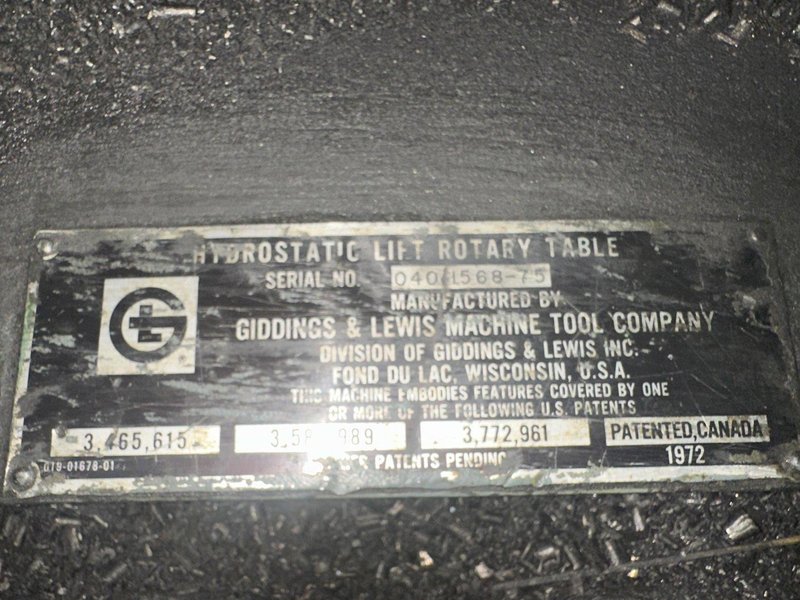 96&quot; X 120&quot; GIDDINGS &amp; LEWIS T SLOT POWERED AIR LIFT ROTARY TABLE: STOCK #22066