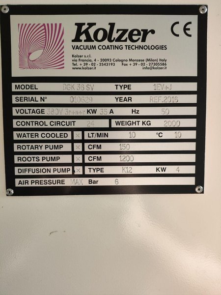 Vacuum Metallizer KOLZER DGK 36 SV