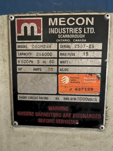 6,000 lbs. Mecon Used Double End Motorized Coil Reel For Sale, Model# D60M24H