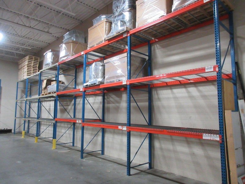 Pallet Racking -  (7) 14'H x 42" Uprights, Teardrop Style, (18) 8' Shelves, Wire Decking- *NO CONTENTS*- Auction Item