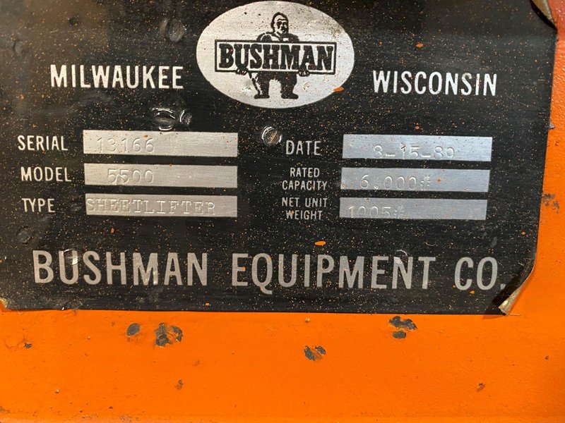 6,000 LBS BUSHMAN SHEET LIFTER STOCK #2842