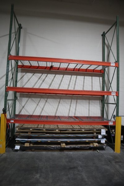 Pallet Racking: (2) 16'H x 48" Uprights, Tear-Drop Style, (3) 12' Shelves, Wire Decking - NO CONTENTS- Auction Item