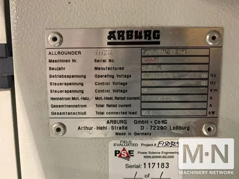 440 TON 45.4 OZ ARBURG MODEL 820S-4000-2100 INJECTION MOLDING MACHINE MFG 2005