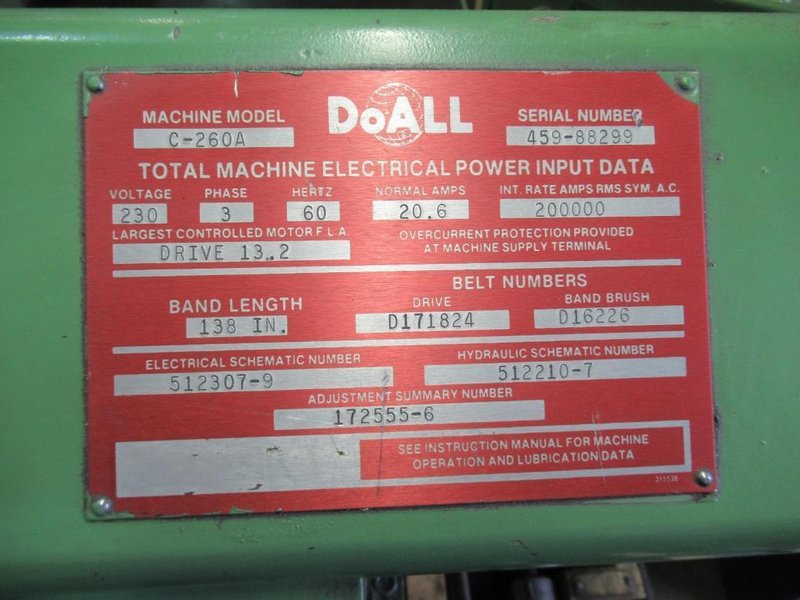 DoAll C-260 Horizontal Automatic Band Saw- Auction Item