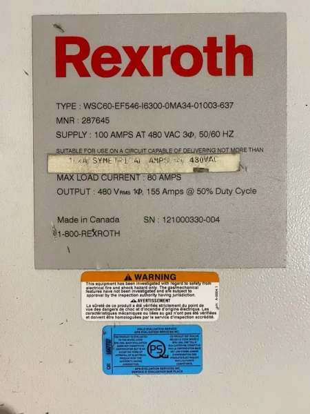 REXROTH Weld Controller WSC60-EF546-I6300-0MA34-01003-637 PARTS ONLY