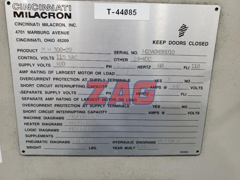 Cincinnati Milacron Used MH300-29 Injection Molding Machine, 300 ton,  29 oz.
