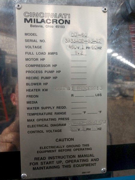 CINCINNATI MILICRON MODEL DD-60 HOPPER DRYER: STOCK #13536