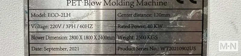 DUAL CAVITY FILL PET BLOW MOLDING MACHINE MODEL ECO-2LH MFG 2021