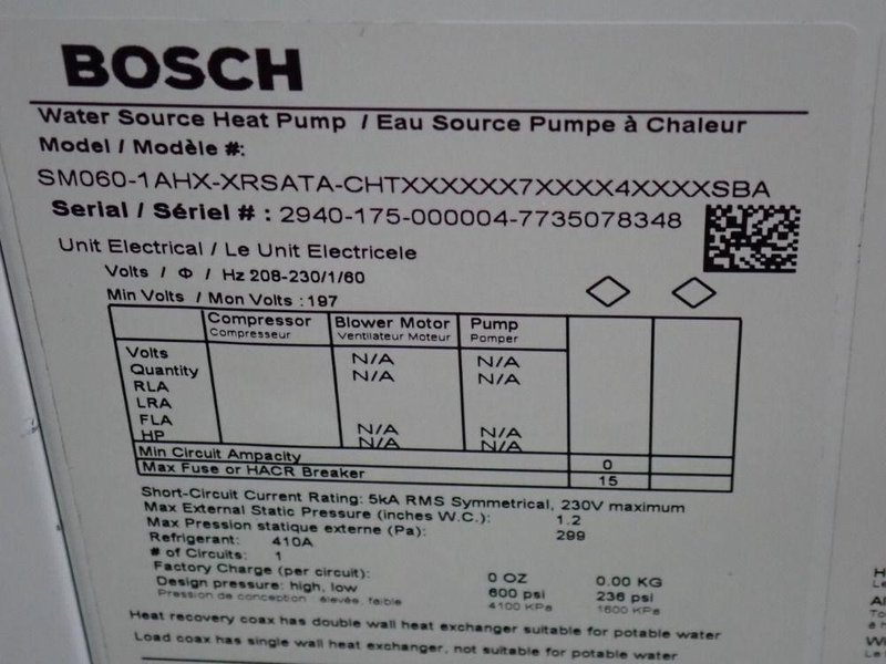 Bosch Water Source Heat Pump - Sm060-1ahx-xrsata-chtx