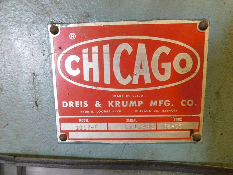 55 TON X 12' CHICAGO D &amp; K MODEL #1012-B AIR CLUTCH MECHANICAL PRESS BRAKE: STOCK #19216