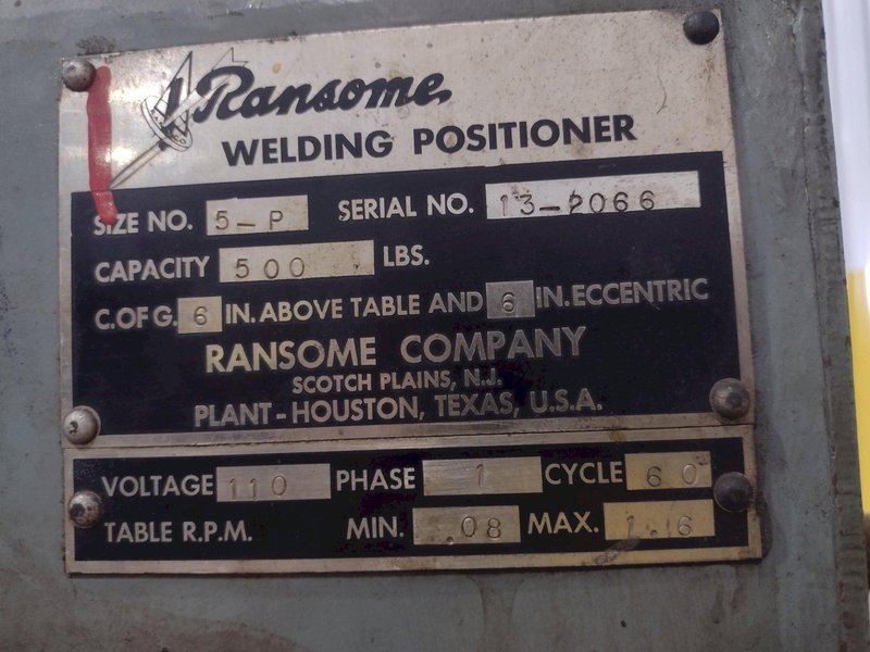 500 LB RANSOME MODEL #5-P WELDING POSITIONER: STOCK #22845