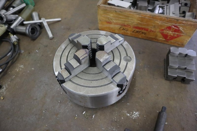 4-Jaw Chuck, 8" with 2-1/8" Hole, Assorted Chuck Jaws, D1-4" Camlock Back- Auction Item