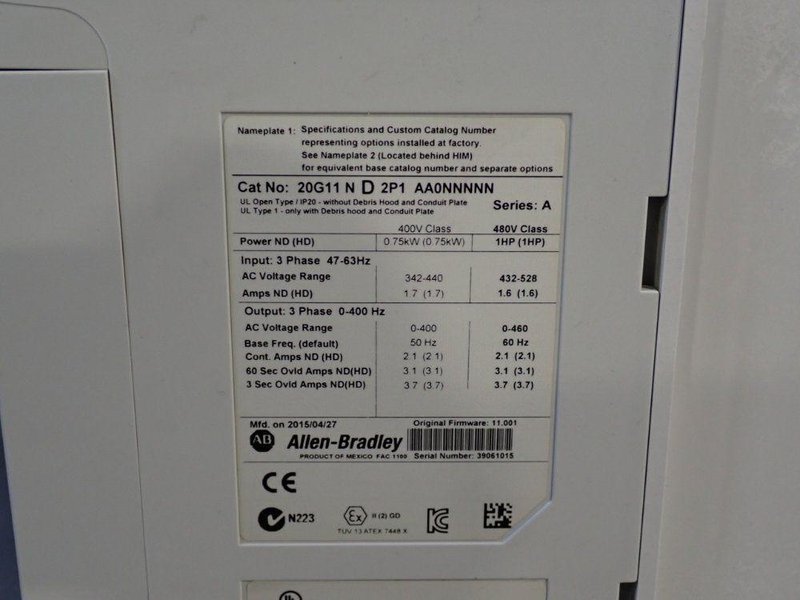 ALLEN BRADLEY 1 HP SERIES A POWERFLEX755  -  20G11ND2P1AA0NNNNN