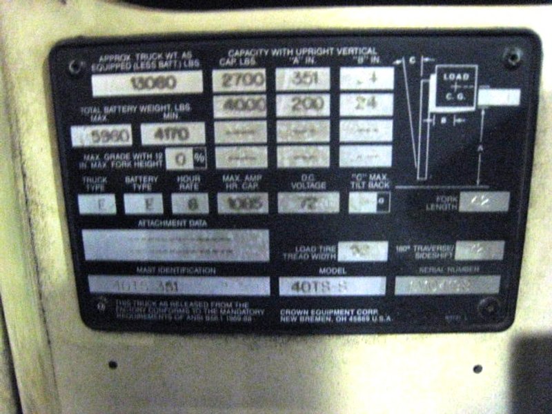 4000 LB CROWN MODEL 40TS-S VERY NARROW-AISLE TURRET SIDELOADER