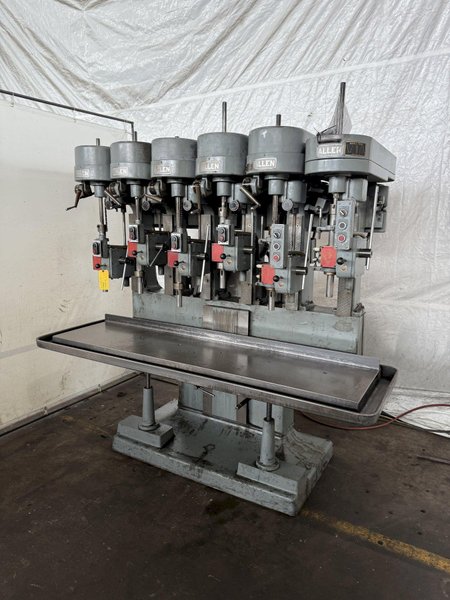 6-SPINDLE ALLEN VARIABLE-SPEED GANG DRILL PRESS. STOCK # 0550325