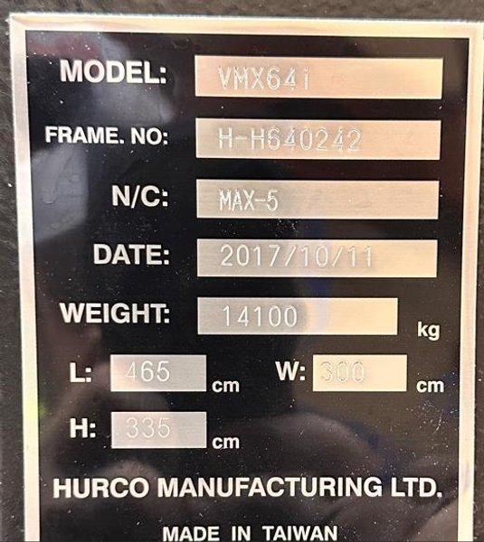 Hurco VMX-64i VMC, 2017 – CTS, Chip Conveyor, Renishaw Tool &amp; Part Probing, Rigid Tapping, Ultimotion