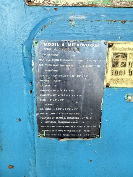 105 TON HILL ACME NO 6 IRONWORKER. STOCK # 0663825