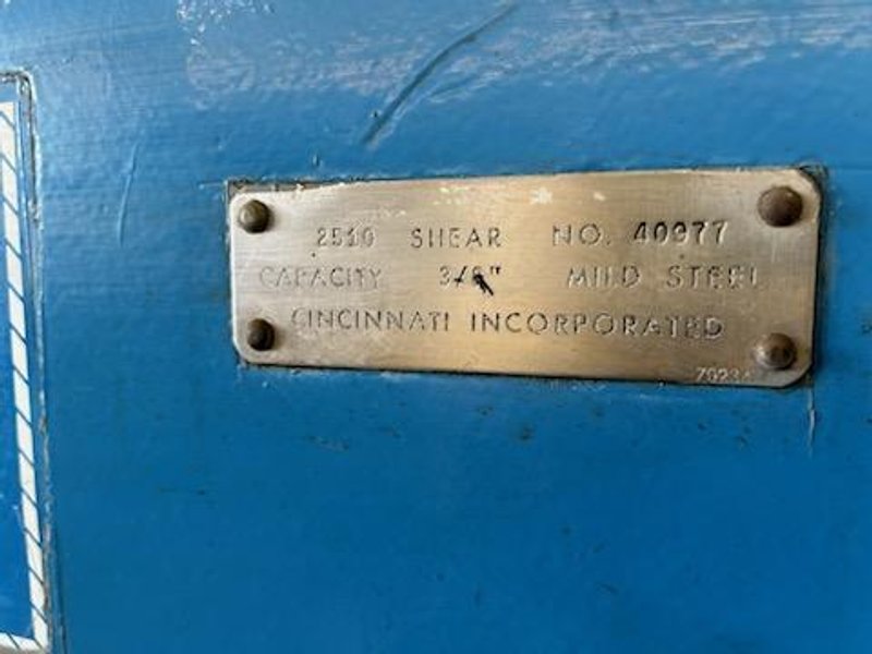3/8" x 10' CINCINNATI Power Squaring Shear, Model 2510