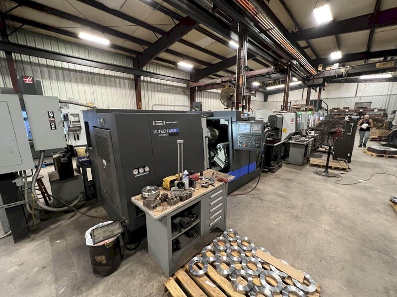 Hwacheon Hi Tech 450B CNC Lathe, 2013- Fanuc Control, Chip Conveyor