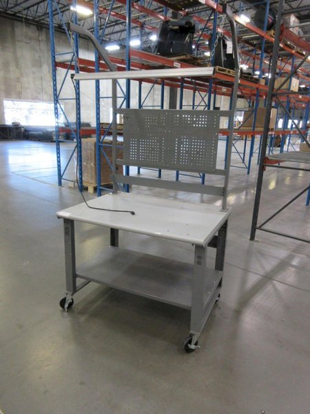 Uline Heavy Duty Metal Bench with Lower Shelf and Overhead Light- Auction Item