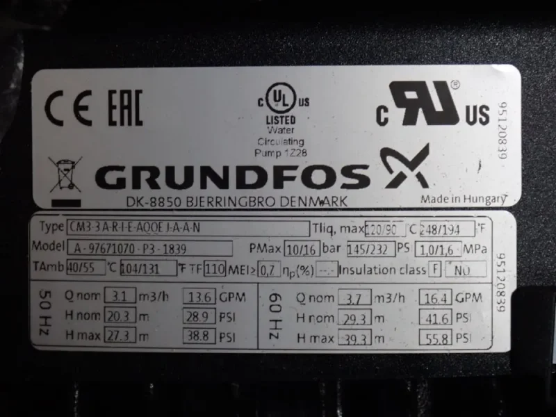 GRUNDFOS 55.8 PSI CENTRIFUGAL PUMP  -  CM3-3 A-R-I-E-AQQE J-A-A-N
