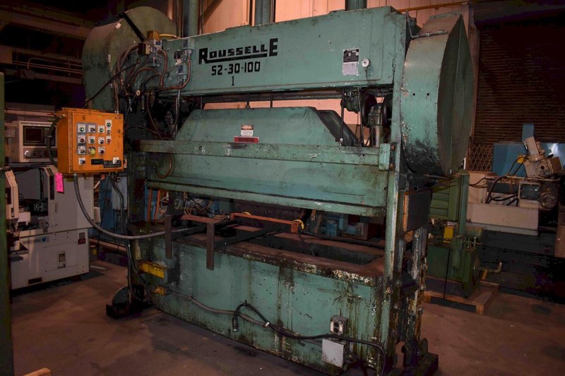 80 Ton Rousselle Model 8S100 Straight Side Press, 6&quot; STR, 17.25&quot; SH, 4&quot; ADJ, 100&quot; x 30&quot; BA, 50 SPM