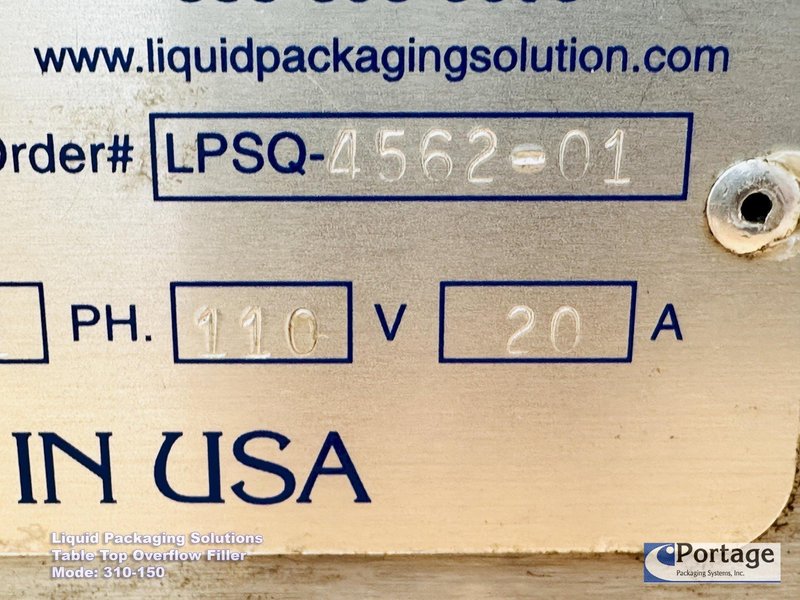 Liquid Packaging Solutions Model: 310-150  ||  Semi-Automatic Table Top Overflow Filler
