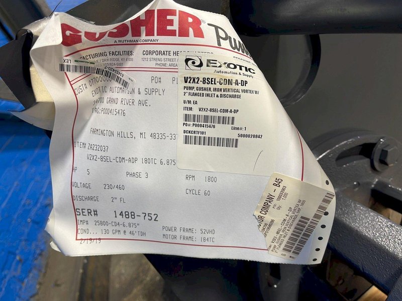 GUSHER PUMPS 5 HP IRON VERTICAL VORTEX PUMP  -  V2X2-8SEL-CDM-A-DP