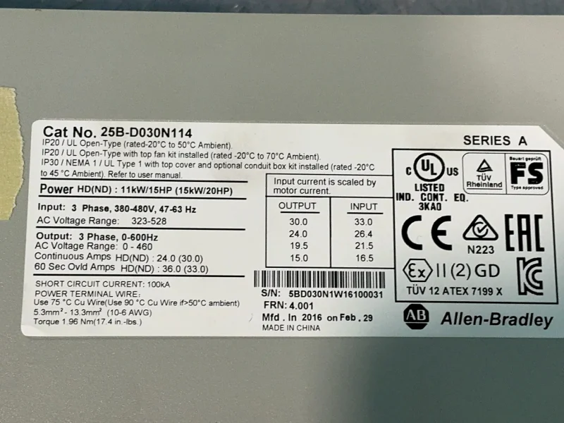 Allen-bradley 20hp Powerflex 525 Servo Drive - 25b-d030n114