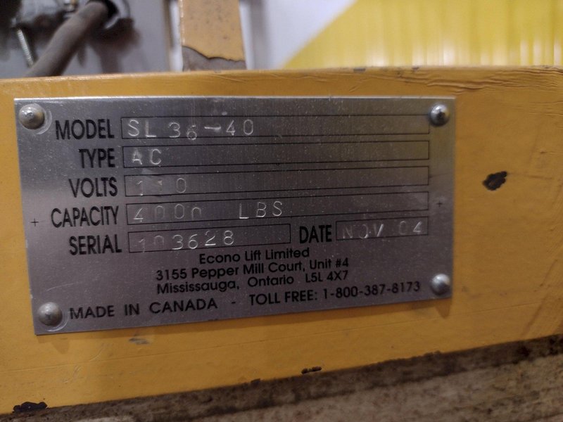 54" X 43.5" 4000 LB ECONO LIFT MODEL #SL36-40 HYDRAULIC DOUBLE ROLLER TOP STYLE LIFT TABLE, 110V: STOCK #20955