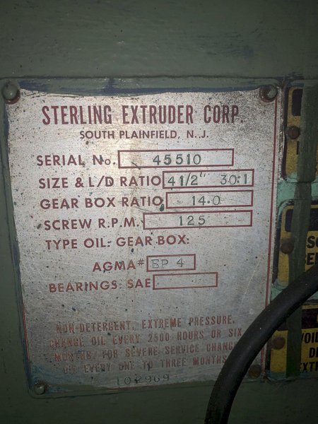 Sterling Used 4.5&quot; Single Screw Extruder, 150HP