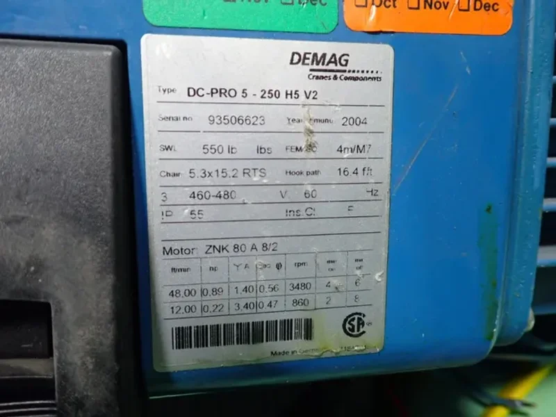 DEMAG 550 POUNDS CRANE HOIST   -  DC-PRO-5-250H5V2