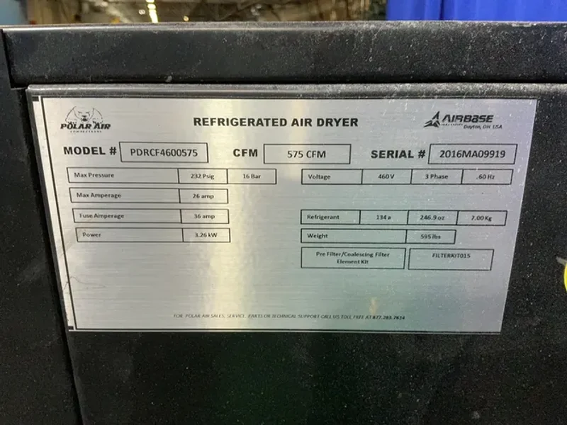Polar Air Compressors 575 Cfm Refrigerated Air Dryer - Pdrcf4600575