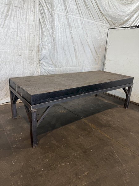 124&quot; X 50&quot; STEEL DRILLED &amp; TAPPED LAYOUT TABLE W/ STAND. STOCK # 0667025.
