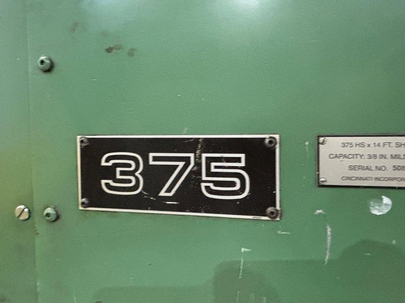 14&#039; X 3/8&quot; CINCINNATI 375 HS POWER SQUARING SHEAR WITH BACK GAUGE; FLOOR STANDING: YOBRO #24238