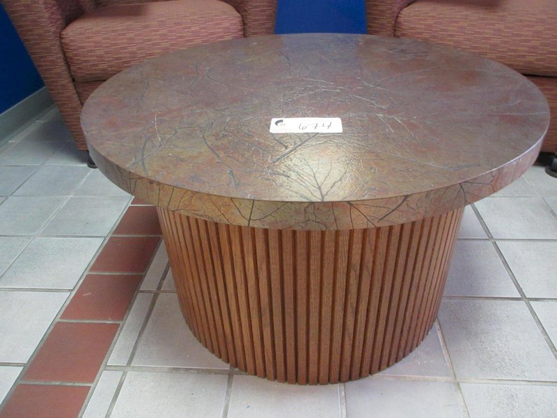 Lobby Cushioned Chairs with Folding Work Shelf (2pcs) and Round Side Table- Auction Item