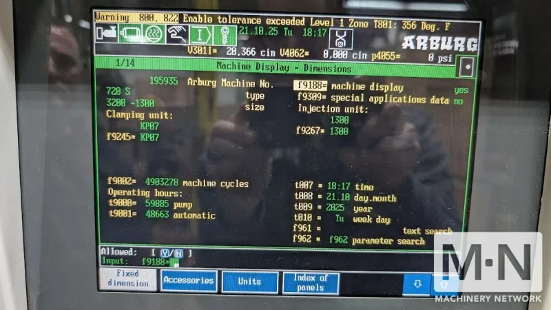 359 TON 18 OZ ARBURG MODEL 720S-3200-1300 INJECTION MOLDING MACHINE MFG 2004