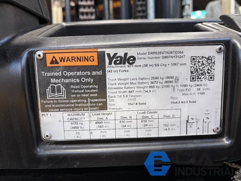 2019 - 3,450 LB. YALE MODEL ERP035VTN36TE084