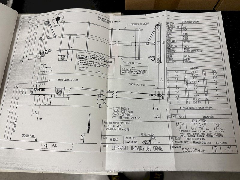 3 TON X 14' WIDE X 130' LONG MPH / BUDGIT OVERHEAD FREE STANDING CRANE SYSTEM: STOCK #20675