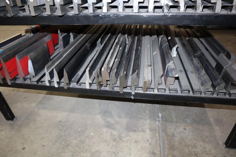 Press Brake Dies and Lower Die Holders for Amada Press Brakes on Welded Steel Shelving- Auction Item
