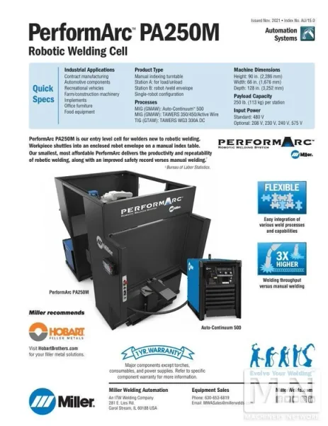 Miller PerformArc PA250M Robotic Welding Cell, 2019 - Like New, Less Than 10 Hours!