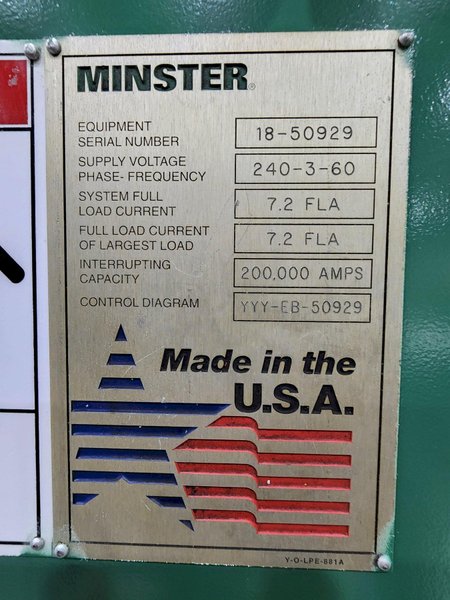 5,000 lbs x 26" W x .090" Minster Coil Servo Feed Line, DBL End Reel, Straightener, Servo Feeder