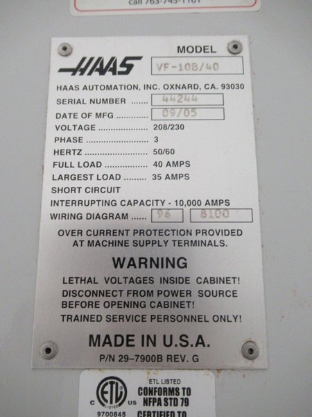 Haas VF-10B/40 CNC Vertical Machining Center, 120&quot; x 32&quot; x 30&quot;, 40 ATC, 2-Speed Gearbox, Probing, TS Coolant, Haas Maincon Control